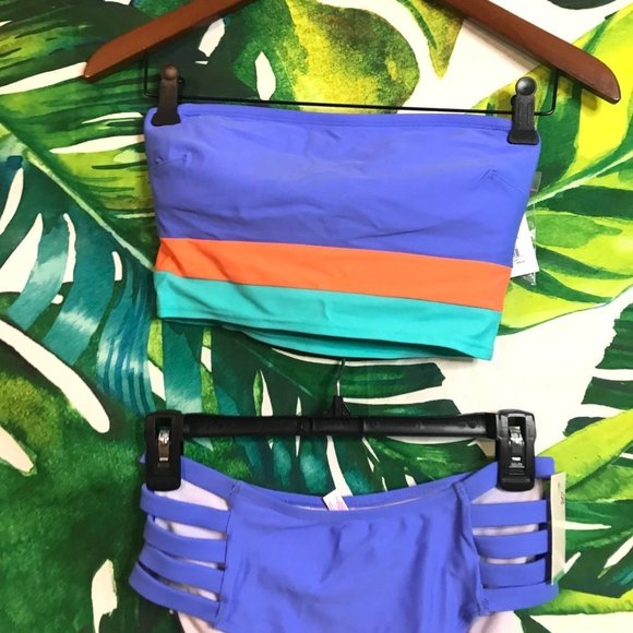 NWT $52 SO Juniors Medium Purple Orange Green Colorful Bikini Swimwear Set - Picture 6 of 9